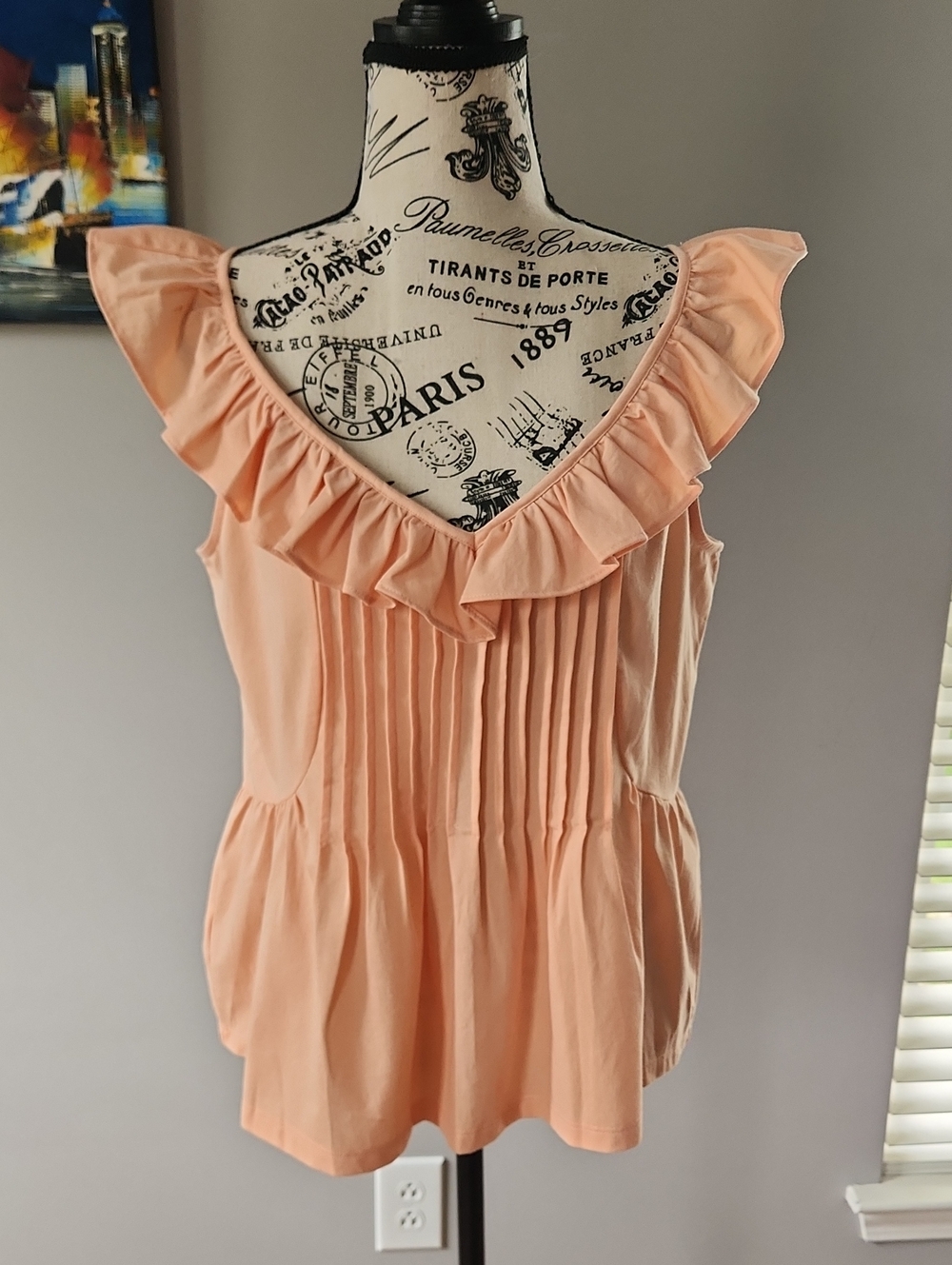 Ann Taylor Peach Ruffle V-Neck Camisole